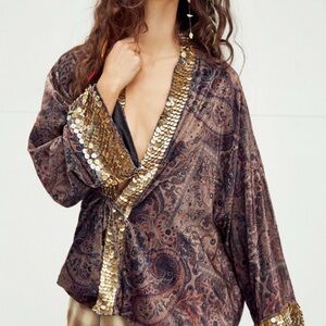 Bohemian Paisley Sequin Kimono Free People